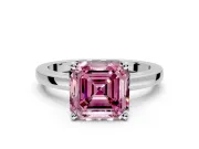 Solitaire Engagement Ring Setting for Fancy Pink Asscher Cut Center with Basket Rail and Prong Head in Sterling Silver