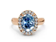 Halo Engagement Ring Setting for Fancy Blue Oval Center with Square Band and Prong Head in Rose Gold