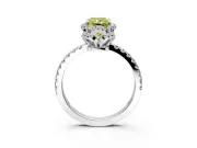 Halo Engagement Ring Setting for Fancy Yellow Radiant Cut Center with Openwork Halo, Pave Band and Prong Head in Sterling Silver