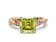 Solitaire Engagement Ring Setting for Fancy Yellow Asscher Cut Center with Twisted Pave Band and Prong Head in Rose Gold