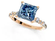 Solitaire Engagement Ring Setting for Fancy Blue Princess Cut Center with Alternating Size Accents and Prong Head in Rose Gold