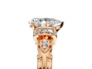 Solitaire Engagement Ring Setting for Pear-Shaped Center with Filigree Band and Prong Head in Rose Gold