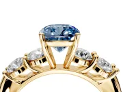 5 Stone Engagement Ring Setting for Fancy Blue Cushion Cut Center with Graduated Accents and Prong Head in Yellow Gold