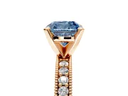 Milgrain Pave Engagement Ring Setting for Fancy Blue Cushion Cut Center with Accent Band and Prong Head in Rose Gold