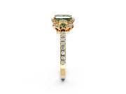 Halo Engagement Ring Setting for Fancy Green Princess Cut Center with Openwork Halo, Pave Band and Prong Head in Yellow Gold