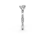 Solitaire Engagement Ring Setting for Heart-Shaped Center with Channel Baguette Band and Prong Head in Platinum