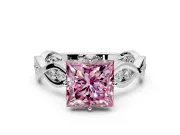 Solitaire Engagement Ring Setting for Fancy Pink Princess Cut Center with Accented Twist Band and Leaf Prong Head in Platinum