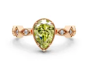 Milgrain Bezel Engagement Ring Setting for Fancy Yellow Pear-Shaped Center with Marquise Stations and Bezel Head in Rose Gold
