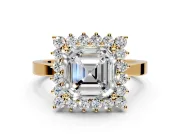 Starburst Halo Engagement Ring Setting for Asscher Cut Center with Flat Cathedral Band and Prong Head in Yellow Gold