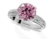 Solitaire Engagement Ring Setting for Fancy Pink Round Cut Center with Multi-Row Pave Accents and Basket Head in Sterling Silver