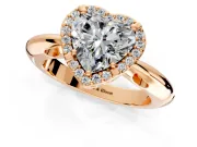 Halo Engagement Ring Setting for Heart-Shaped Center with Tapered Plain Band and Prong Head in Rose Gold