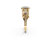 Milgrain Halo Engagement Ring Setting for Asscher Cut Center with Shoulder Bezels and Prong Head in Yellow Gold