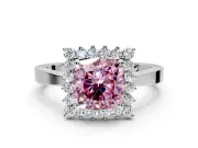 Starburst Halo Engagement Ring Setting for Fancy Pink Cushion Cut Center with Flat Cathedral Band and Prong Head in Sterling Silver