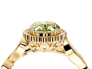 Halo Engagement Ring Setting for Fancy Yellow Oval Center with Leaf Motif Split Shank and Prong Head in Yellow Gold