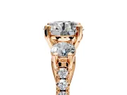 3 Stone Engagement Ring Setting for Round Cut Center with Crossover Basket, Pave Band and Prong Head in Rose Gold