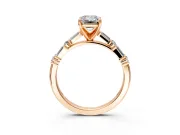 Baguette Engagement Ring Setting for Emerald Cut Center with Alternating Bar-Set Band and Prong Head in Rose Gold