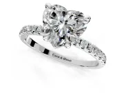 Solitaire Engagement Ring Setting for Heart-Shaped Center with Fine Pave Narrow Band and Prong Head in Platinum