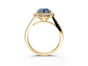 Halo Engagement Ring Setting for Fancy Blue Round Cut Center with Raised Halo, Pave Band and Prong Head in Yellow Gold