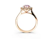 Halo Engagement Ring Setting for Fancy Pink Pear-Shaped Center with Single-Row Pave, Open Basket and Prong Head in Rose Gold