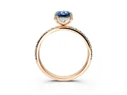 Hidden Halo Engagement Ring Setting for Fancy Blue Radiant Cut Center with Pave Band and Prong Head in Rose Gold
