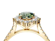 Halo Engagement Ring Setting for Fancy Green Pear-Shaped Center with Single-Row Pave, Open Basket and Prong Head in Yellow Gold