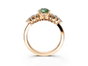 Cluster Engagement Ring Setting for Fancy Green Pear-Shaped Center with 2-Row Shoulder Clusters and Prong Head in Rose Gold