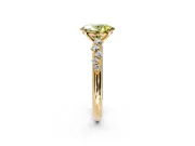Cluster Engagement Ring Setting for Fancy Yellow Oval Center with Round Cut Accent Band and Prong Head in Yellow Gold