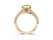 Solitaire Engagement Ring Setting for Fancy Yellow Asscher Cut Center with Milgrain-Framed Pave Band and Prong Head in Rose Gold