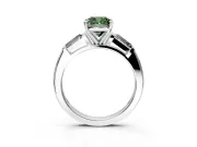 3 Stone Engagement Ring Setting for Fancy Green Cushion Cut Center with Tapered Baguettes, Plain Band and Prong Head in Platinum
