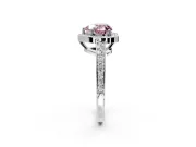 Bezel-Framed Halo Engagement Ring Setting for Fancy Pink Heart-Shaped Center with Pave Band and Prong Head in Platinum