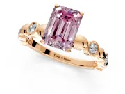 Solitaire Engagement Ring Setting for Fancy Pink Emerald Cut Center with Beaded Bezel Station Band and Prong Head in Rose Gold