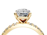Solitaire Engagement Ring Setting for Radiant Cut Center with Fine Pave Band and Claw Prong Head in Yellow Gold