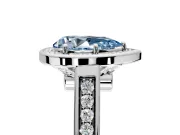 Halo Engagement Ring Setting for Fancy Blue Pear-Shaped Center with Outer Bezel Rim, Pave Band and Prong Head in Platinum