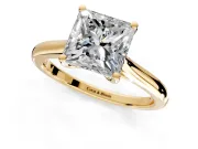 Solitaire Engagement Ring Setting for Princess Cut Center with Narrow Cathedral Band and Prong Head in Yellow Gold