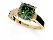 Solitaire Engagement Ring Setting for Fancy Green Cushion Cut Center with Tapered Split Shoulders and Prong Head in Yellow Gold