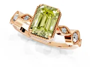 Vintage Station Engagement Ring Setting for Fancy Yellow Emerald Cut Center with Accents and Prong Head in Rose Gold