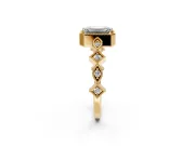 Milgrain Bezel Engagement Ring Setting for Emerald Cut Center with Marquise Stations and Bezel Head in Yellow Gold