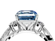 3 Stone Engagement Ring Setting for Fancy Blue Asscher Cut Center with Pave Split Shank and Prong Head in Platinum