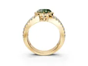 Halo Engagement Ring Setting for Fancy Green Heart-Shaped Center with Wide-Open Pave Split Shank and Prong Head in Yellow Gold