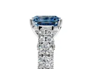Solitaire Engagement Ring Setting for Fancy Blue Emerald Cut Center with Pave Cathedral Shoulders and Prong Head in White Gold