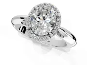 Halo Engagement Ring Setting for Oval Center with Tapered Plain Band and Prong Head in Sterling Silver