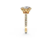 Halo Engagement Ring Setting for Oval Center with Openwork Halo, Pave Band and Prong Head in Yellow Gold