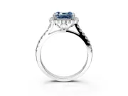 Milgrain Floral Halo Engagement Ring Setting for Fancy Blue Asscher Cut Center with Pave Band and Prong Head in Platinum