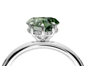 Hidden Halo Engagement Ring Setting for Fancy Green Heart-Shaped Center with Thin Rounded Band and Prong Head in Platinum