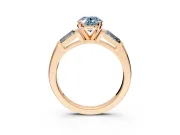 3 Stone Engagement Ring Setting for Fancy Blue Oval Center with Tapered Baguettes, Plain Band and Prong Head in Rose Gold