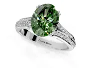Solitaire Engagement Ring Setting for Fancy Green Oval Center with Pave Rail Split Shank and Prong Head in Sterling Silver