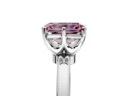 Solitaire Engagement Ring Setting for Fancy Pink Emerald Cut Center with Plain Band and Tulip Prong Head in Platinum