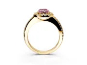 Pave Halo Engagement Ring Setting for Fancy Pink Radiant Cut Center with Single Row Pave Band and Prong Head in Yellow Gold