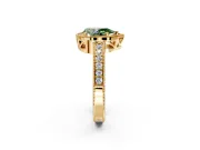 Milgrain Halo Engagement Ring Setting for Fancy Green Pear-Shaped Center with Wide Pave Band and Prong Head in Yellow Gold