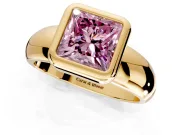 Solitaire Engagement Ring Setting for Fancy Pink Princess Cut Center with Wide Band and Bezel Head in Yellow Gold